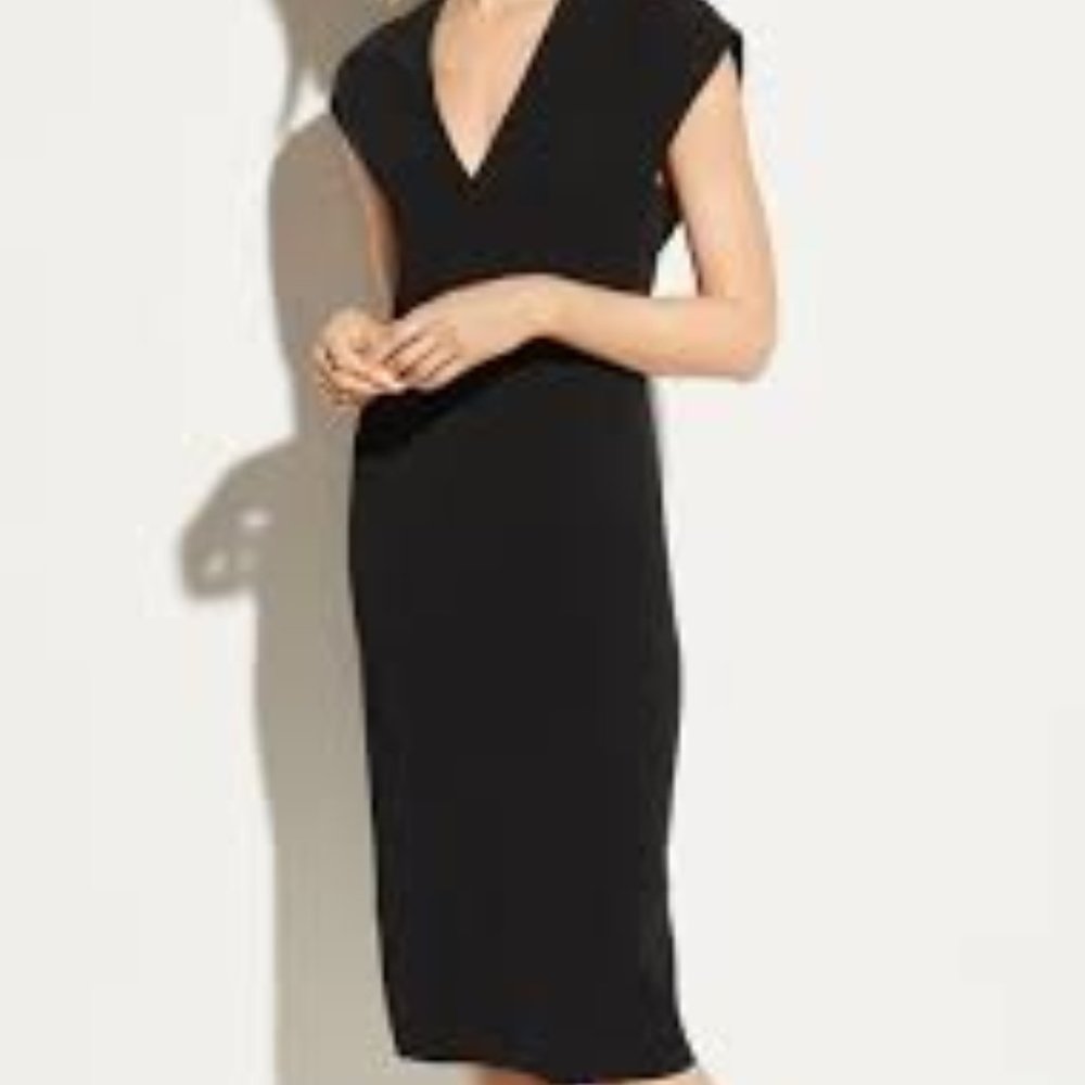 Vince Black V-Neck Midi Dress